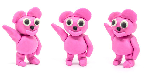 Play dough Bear on white background. Handmade clay plasticine