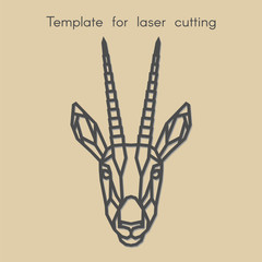   Template animal for laser cutting. Abstract geometric antelope for cut. Stencil for decorative panel of wood, metal, paper. Vector illustration.