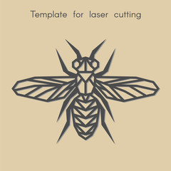   Template animal for laser cutting. Abstract geometric bee for cut. Stencil for decorative panel of wood, metal, paper. Vector illustration.