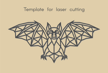   Template animal for laser cutting. Abstract geometric bat for cut. Stencil for decorative panel of wood, metal, paper. Vector illustration.