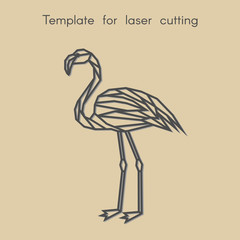   Template animal for laser cutting. Abstract geometric flamingo for cut. Stencil for decorative panel of wood, metal, paper. Vector illustration.
