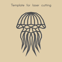   Template animal for laser cutting. Abstract geometric jellyfish for cut. Stencil for decorative panel of wood, metal, paper. Vector illustration.