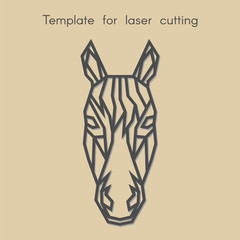  Template animal for laser cutting. Abstract geometric horse for cut. Stencil for decorative panel of wood, metal, paper. Vector illustration.