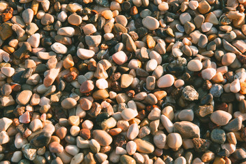 Pebbles in the beach, abstract outdoor background