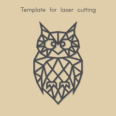   Template animal for laser cutting. Abstract geometric owl for cut. Stencil for decorative panel of wood, metal, paper. Vector illustration.