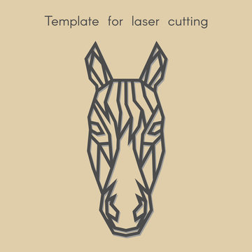   Template animal for laser cutting. Abstract geometric horse for cut. Stencil for decorative panel of wood, metal, paper. Vector illustration.