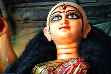 Making of goddess Durga idol at Kumortuli. These idols are made for durga puja, the biggest...