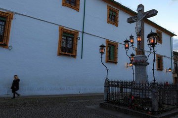 Cordoba,Spain,2,2014;Capuchinos Square  with monument Christ of the Lanterns