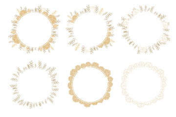 minimal golden rose doodle wreath frame collection for new year christmas or wedding invitation eps10 vector illustration