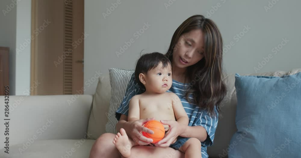 Poster Woman play ball with her son