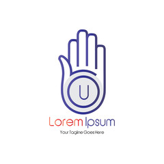 Letter U in the palm of the logo design for a business company