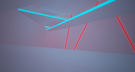Abstract architectural white interior of a minimalist house with color gradient neon lighting. 3D illustration and rendering.