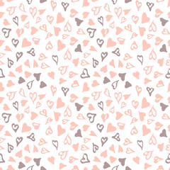 Doodle line heart icons grunge pink seamless pattern on white background for your Valentines day design. Vector hand drawn sketch rose illustration