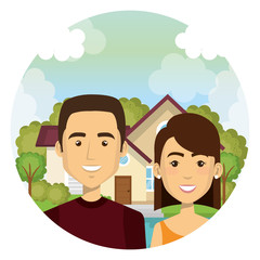 young lovers couple outdoor the house characters