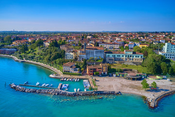 Obraz na płótnie Canvas Panoramic view of the town of Rivoltella del Garda Italy. Aerial view.