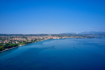 Fototapeta na wymiar Panoramic view of the town of Rivoltella del Garda Italy. Aerial view.