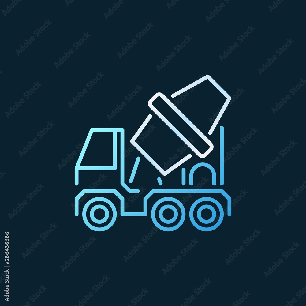 Poster Concrete Mixer Truck vector concept colorful outline icon on dark background