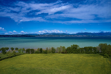 Panoramic view of the town of Rivoltella del Garda Italy. Aerial view.