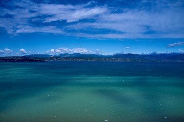 Panoramic view of the town of Rivoltella del Garda Italy. Aerial view.