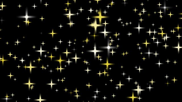 Rising bright yellow stars special effects on a black background