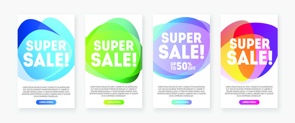 Dynamic modern fluid sales banners. Super sale flyer template design.