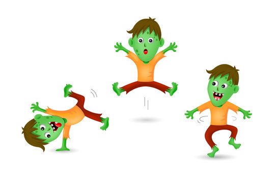 Cute zombie three acts. Halloween characters design. Happy Halloween concept. Illustration isolated on white background.