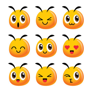 Vector of cute bee head mascot set for farm or healthy natural food mascot - vector character emoji
