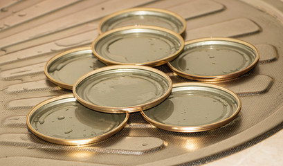 Caps for preserving in the kitchen close up