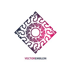 Fototapeta na wymiar Mosaic arabic ornament. Vector outline rhomb emblem. Retro ornamental design.