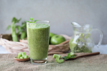 green celery juice with vegetable for healthy drinking 