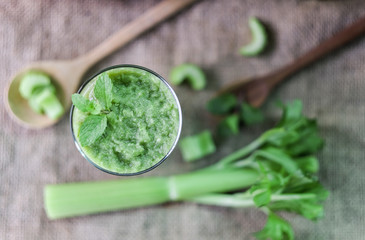 green celery juice with vegetable for healthy drinking 