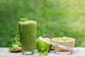 green celery juice with vegetable for healthy drinking 