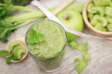 green celery juice with vegetable for healthy drinking 
