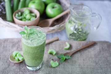green celery juice with vegetable for healthy drinking 