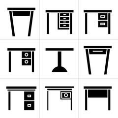 table, desk and chair icons set