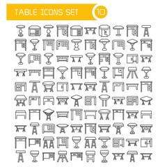 big set table and desk icons, furniture decoration set