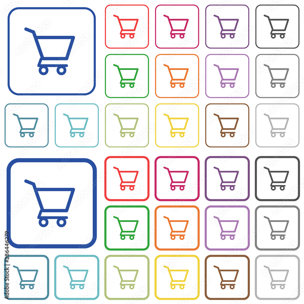 Wall mural Empty shopping cart outlined flat color icons