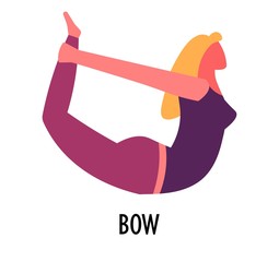 Bow asana, yoga pose or exercise, sport and fitness