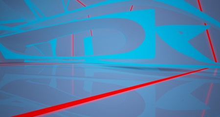 Abstract architectural white interior of a minimalist house with color gradient neon lighting. 3D illustration and rendering.