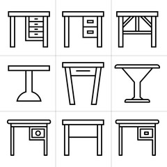 desk and table icons line design set