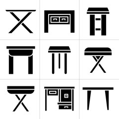 table, desk furniture icons set