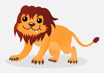 Cartoon happy cute vector little playful lion. Design for print, emblem, t-shirt, party decoration, sticker, logotype.