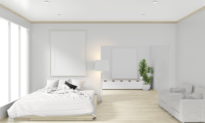 Fototapeta na wymiar wooden bed, frame and decoration japanese style in zen bedroom minimal design. 3D rendering.