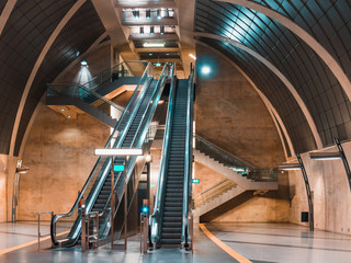 Subway station in the city with escalators