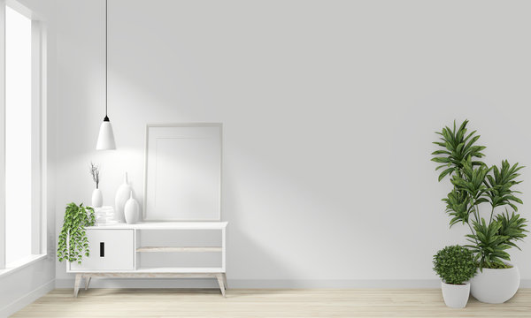 Cabinet Wooden Minimal Japanese Design On Room Modern Zen Design.3D Rendering