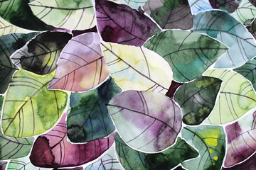 Abstract background of green and purple leaves