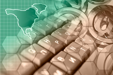 Keyboard, mail signs and map