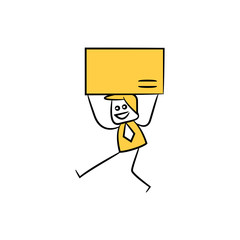 businessman carrying mail yellow stick figure design