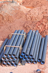 Pipes on a road construction site