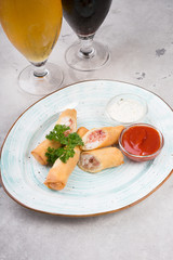 Beer snacks served on a plate